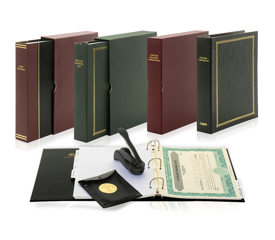 Corporate kit with binder, embossing seal and certificates
